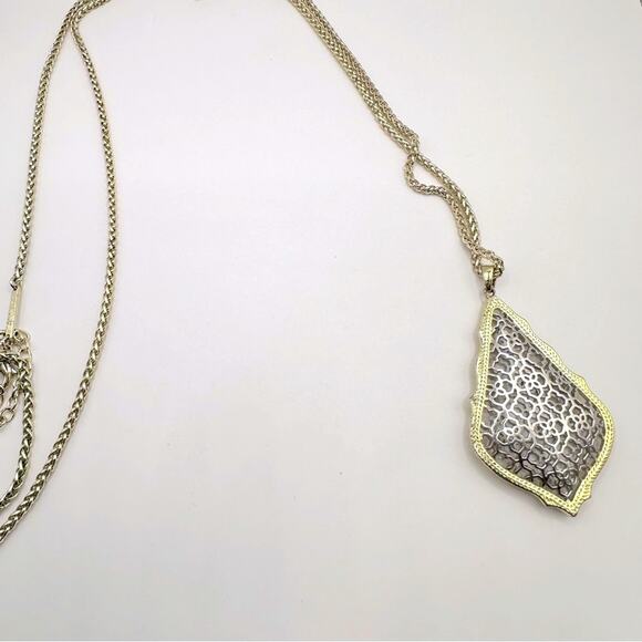 Kendra Scott AIDEN Necklace Gold Silver Filigree Long Chain Two Tone Metal Boho - Picture 4 of 14